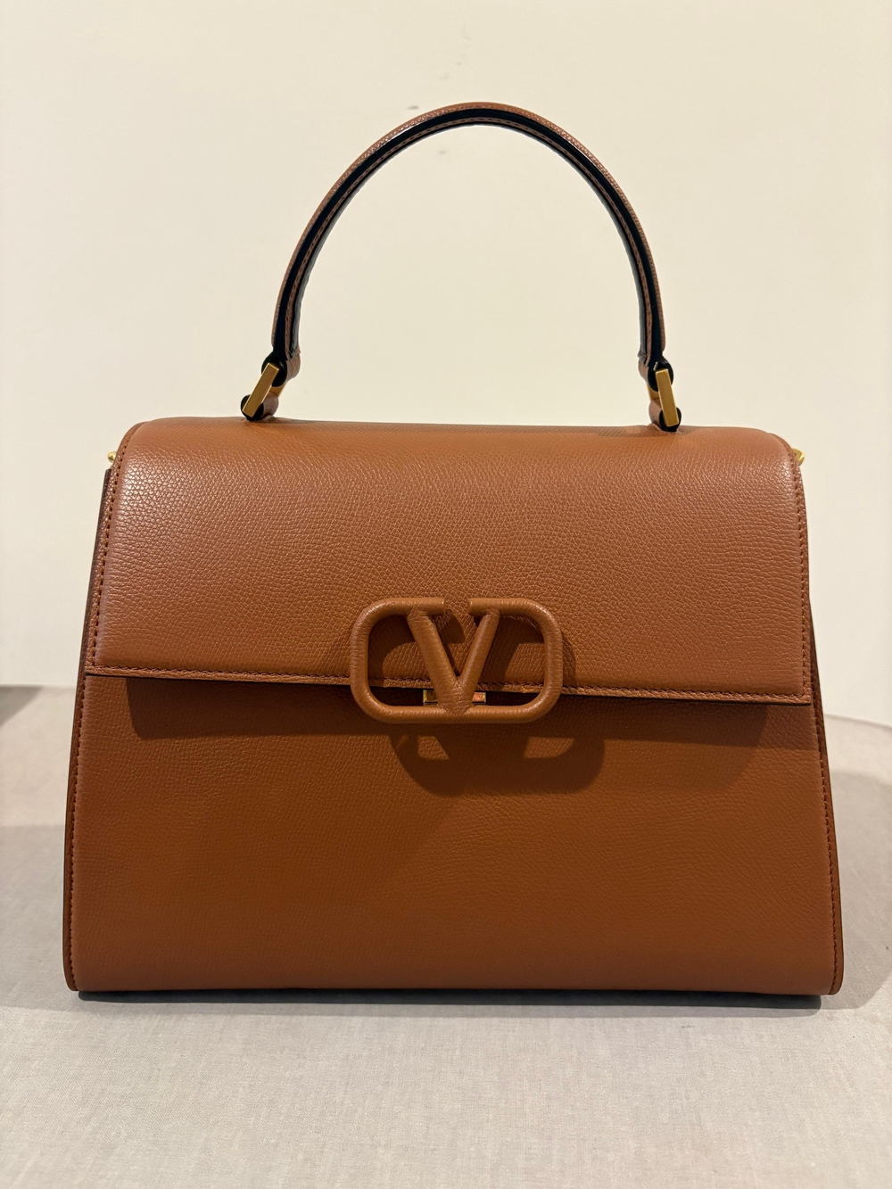 Valentino Garavani VLOGO Top Handle Satchel in Cognac Brown